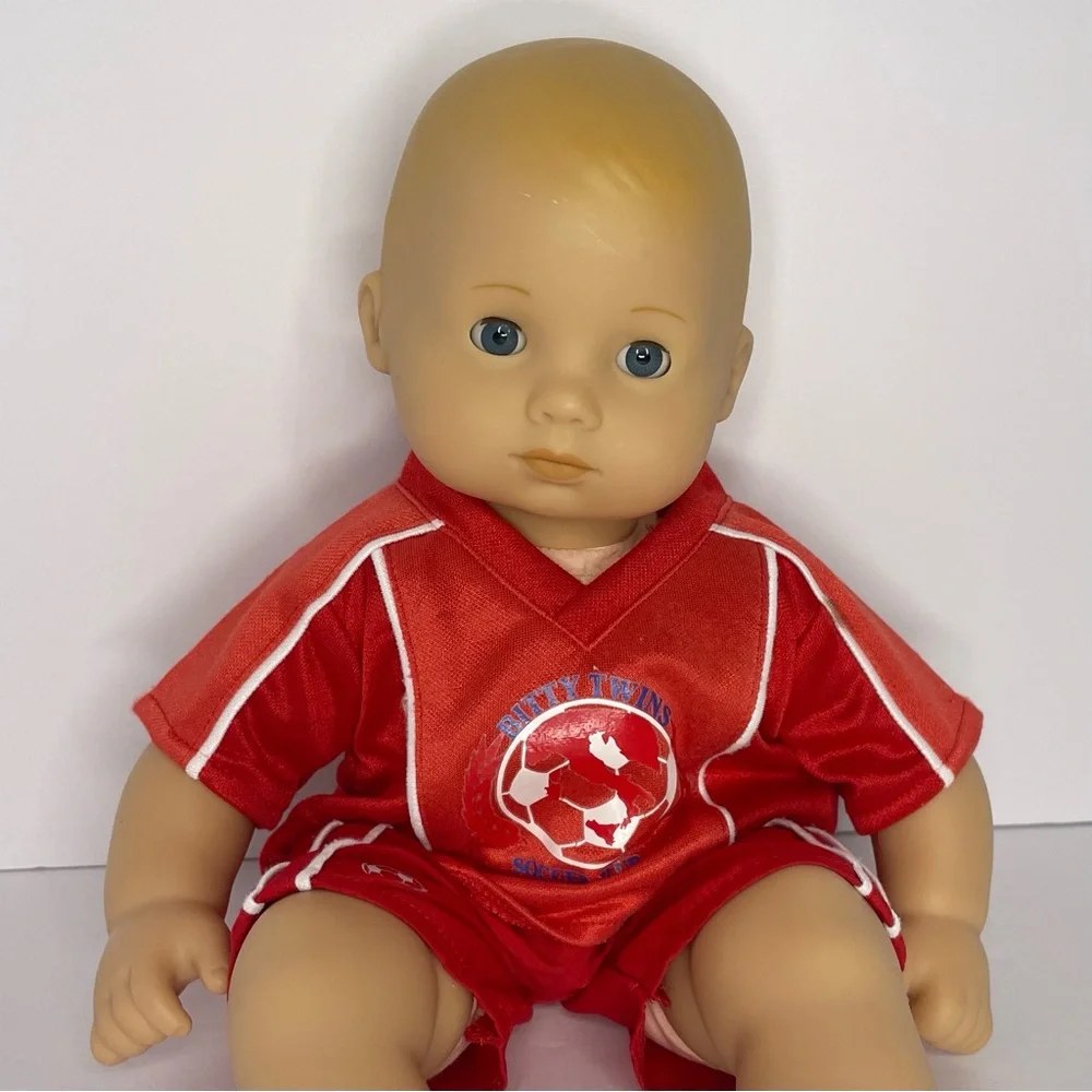 American Girl Bitty Baby Doll Sleepy Blue Eyes Blonde Bald Head With Outfit 15” - Picture 1 of 16